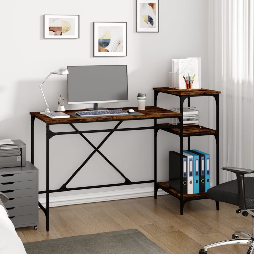 vidaXL Γραφείο με Ράφια Καπνιστή Δρυς 135x50x90cm Επεξ. Ξύλο/Σίδηρος 1 τεμ. vidaXL Γραφείο με Ράφια Καπνιστή Δρυς 135x50x90cm Επεξ. Ξύλο/Σίδηρος 1 τεμ.