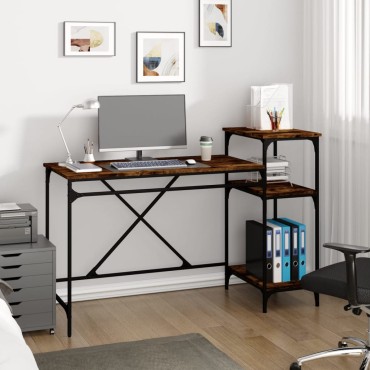vidaXL Γραφείο με Ράφια Καπνιστή Δρυς 135x50x90cm Επεξ. Ξύλο/Σίδηρος 1 τεμ.