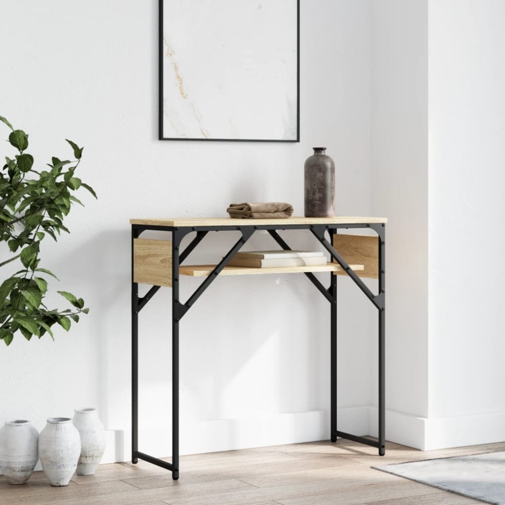 vidaXL Τραπέζι Κονσόλα με Ράφι Sonoma Δρυς 75x30x75cm Επεξεργ. Ξύλο 1 τεμ.
