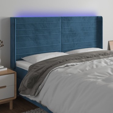 vidaXL Κεφαλάρι Κρεβατιού LED Σκούρο Μπλε 183x16x118/128cm Βελούδινο 1 τεμ.