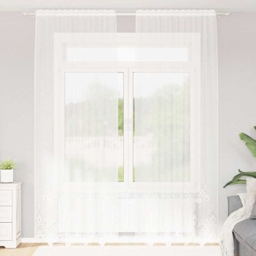 vidaXL Κουρτίνα Δαντέλας με κουρτίνες Λευκό 260x150cm Πολυεστέρας