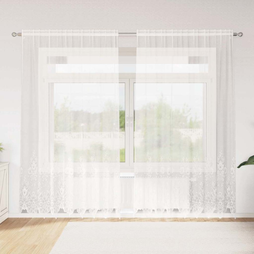 vidaXL Κουρτίνα Δαντέλας με κουρτίνες Λευκό 245x200cm Πολυεστέρας