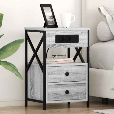 vidaXL Κομοδίνο Γκρίζο Σονομα 40x31x60cm Επεξεργασμένο Ξύλο 1 τεμ.