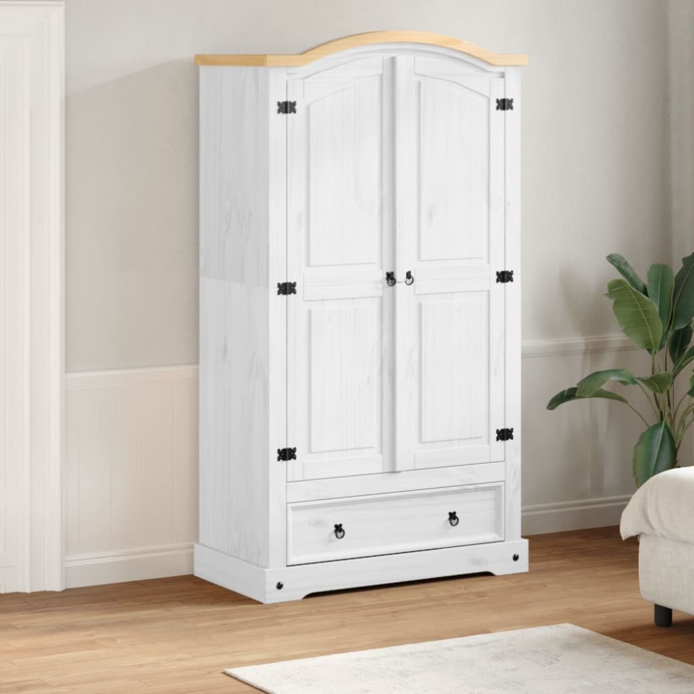 vidaXL Ντουλάπα Corona Λευκό 102x52x186cm από Μασίφ Ξύλο Πεύκου 1 τεμ.
