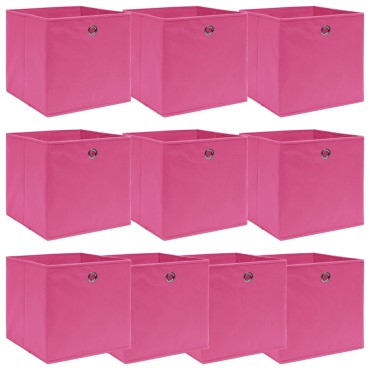vidaXL Κουτιά Αποθήκευσης 10 τεμ. Ροζ 32 x 32 x 32 εκ. Υφασμάτινα