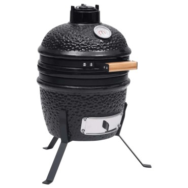 vidaXL Ψησταριά Καπνιστήριο Kamado 2 σε 1 Μαύρη 56 εκ. Κεραμική