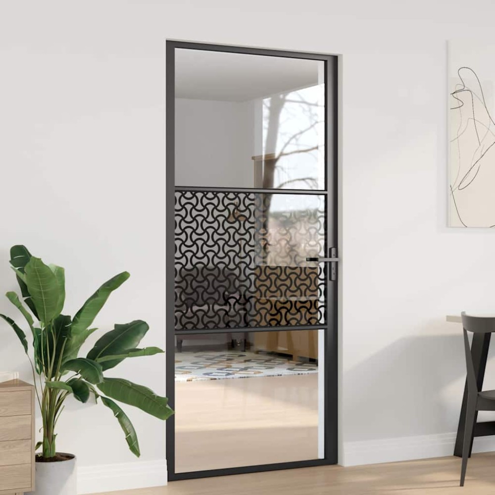 vidaXL Γυάλινη πόρτα 93 x 3,5 x 201,5 εκ Αλουμίνιο Μαύρο
