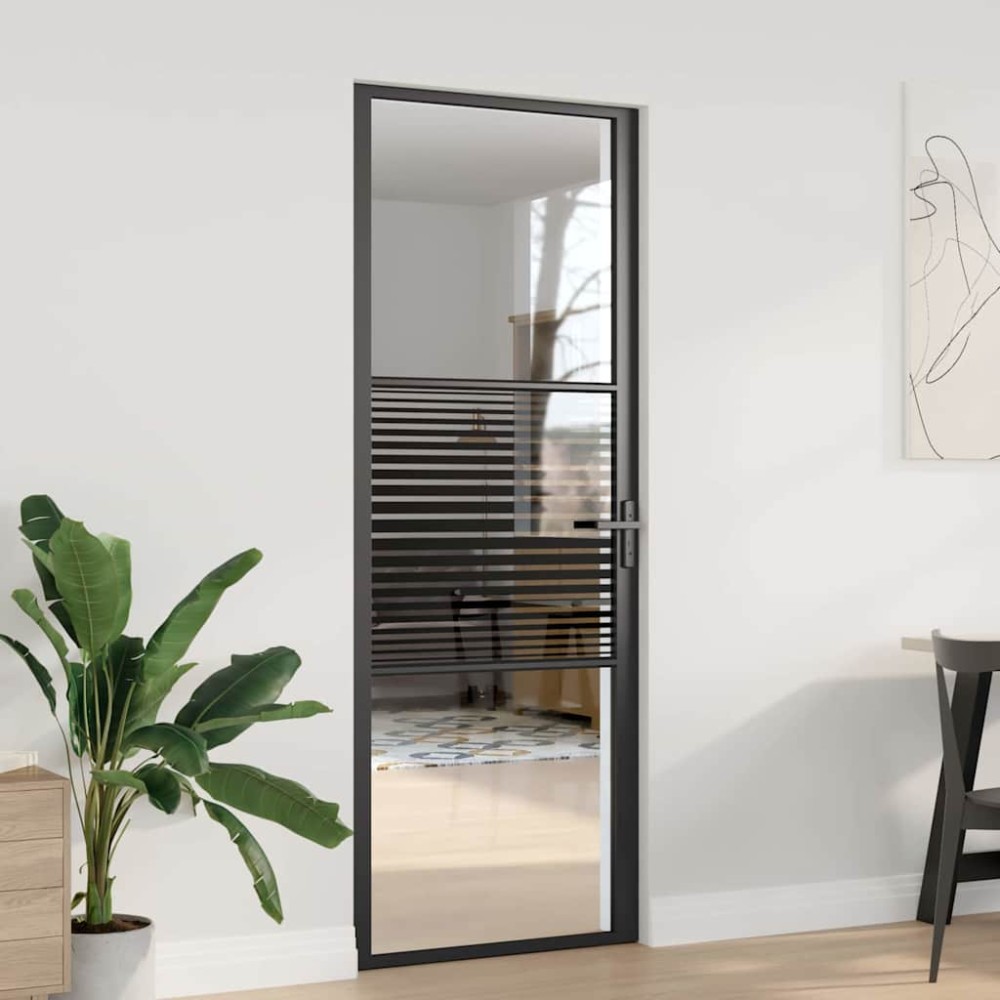 vidaXL Γυάλινη πόρτα 76 x 3,5 x 201,5 εκ Αλουμίνιο Μαύρο