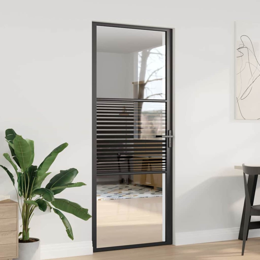 vidaXL Γυάλινη πόρτα Ριγέ Μαύρο 83 x 3,5 x 201,5 εκ Αλουμίνιο