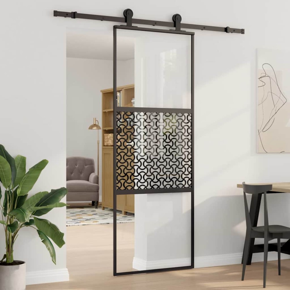 vidaXL Γυάλινη πόρτα Μαύρο 76 x 2 x 205 εκ. Αλουμίνιο