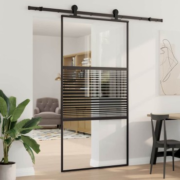 vidaXL Γυάλινη πόρτα Ριγέ Μαύρο 102,5 x 2 x 205 εκ. Αλουμίνιο