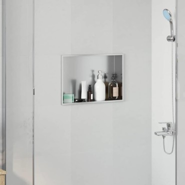 vidaXL Νίτσα Μπάνιου Ασημί 45 x 30 x 9,5 εκ. Ανοξείδωτο ατσάλι