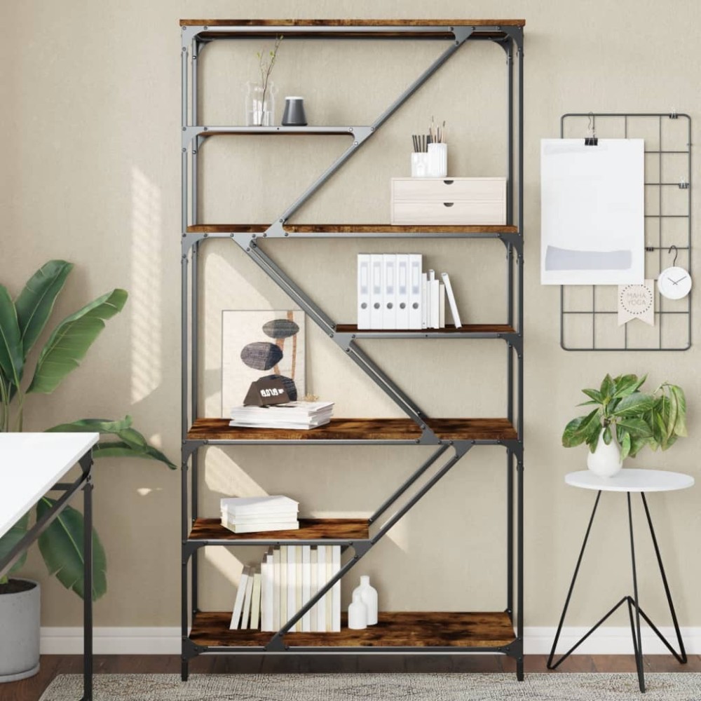 vidaXL Βιβλιοθήκη Καπνιστή Δρυς 91x36x176cm Επεξεργ. Ξύλο/Ατσάλι 1 τεμ.