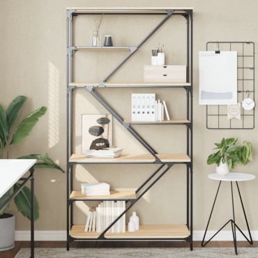 vidaXL Βιβλιοθήκη Sonoma Δρυς 91x36x176cm Επεξεργ. Ξύλο / Ατσάλι 1 τεμ.