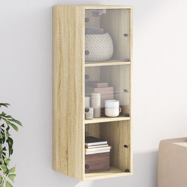 vidaXL Ντουλάπι Τοίχου Sonoma Δρυς 35x37x100cm με Γυάλινες Πόρτες 1 τεμ.