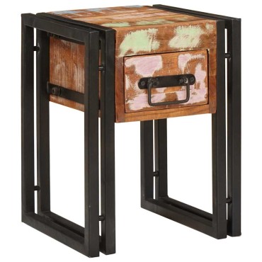 vidaXL End Table με συρτάρι 30x30x40cm Στερεό Ανακτηθέν Ξύλο