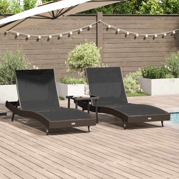 vidaXL Ξαπλώστρα 3 τεμ. συνθετικό ρατάν Καφέ 197x70x82cm