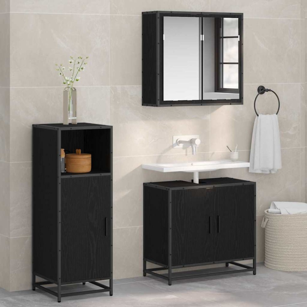 vidaXL Σετ Επίπλων Μπάνιου Μαύρη Οξυά 35x37,5x100cm