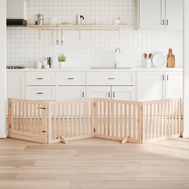 vidaXL Πόρτα Σκύλου με Πόρτα Πτυσσόμενη 4 Πάνελ από Ξύλο Λεύκας 320 εκ.