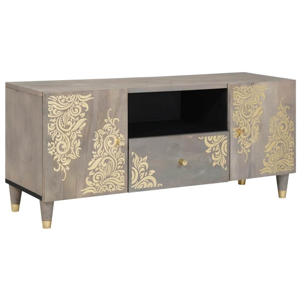 vidaXL Ντουλάπι TV με ράφι Γκρι 105x33x46cm Στερεό ξύλο μάνγκο 1 τεμ.