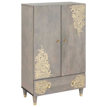 vidaXL Highboard Γκρι και Χρυσό 60x33x100cm Στερεό ξύλο μάνγκο