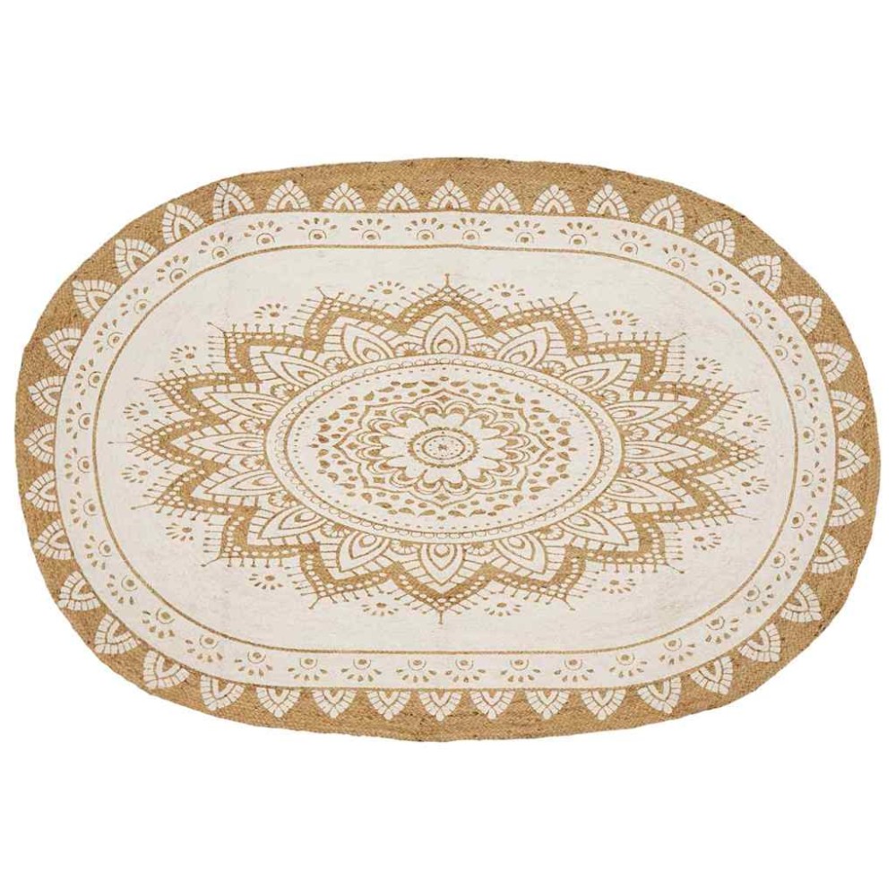 vidaXL Χαλιά χώρου Floral Φυσικό με Λευκή Εκτύπωση 152x245cm Γιούτα