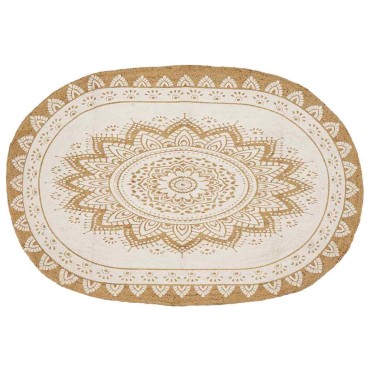 vidaXL Χαλιά χώρου Floral Φυσικό με Λευκή Εκτύπωση 205x305cm Γιούτα
