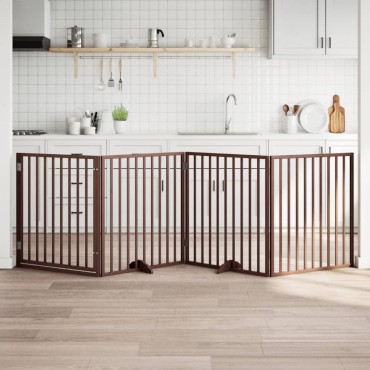 vidaXL Πόρτα Σκύλου με Πόρτα, Πτυσσόμενη 4 Πάνελ, Καφέ 320 εκ. από Ξύλο Λεύκας