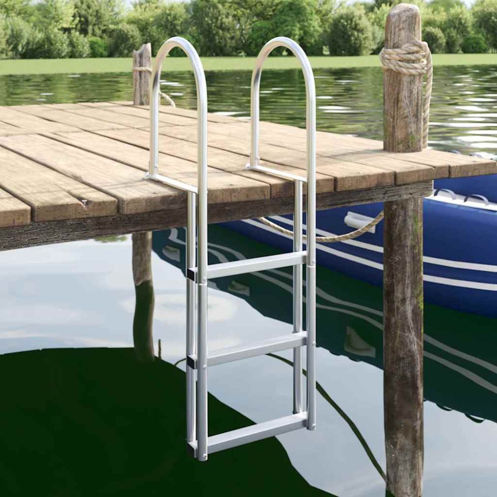 vidaXL 3-Βήμα Σκάλα για Μώλο Ασημί 45 x 11,5 x 134 εκ Αλουμίνιο