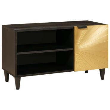 vidaXL Ντουλάπι TV Μαύρο και Χρυσό 80x33x46cm Επεξεργασμένο Ξύλο 1 τεμ.
