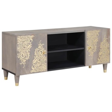vidaXL Ντουλάπι TV με ράφι Γκρι 105x33x46cm Στερεό ξύλο μάνγκο 1 τεμ.