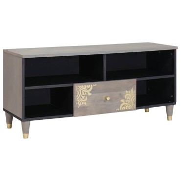 vidaXL Ντουλάπι TV με συρτάρι Γκρι 100x33x46cm Στερεό ξύλο μάνγκο 1 τεμ.