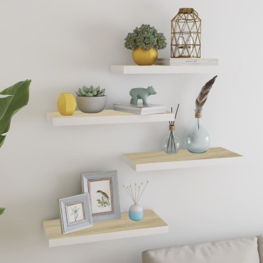 vidaXL Ράφια Τοίχου 4 τεμ. Δρυς/Άσπρο 60x23,5x3,8cm MDF