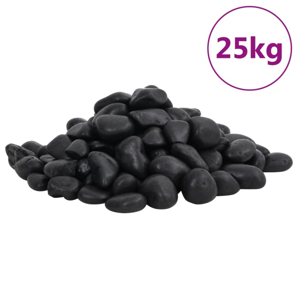 vidaXL Βότσαλα Γυαλισμένα Μαύρα 25 κ. 2-5 εκ.