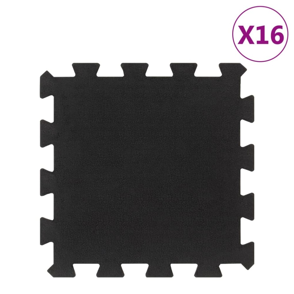 vidaXL Δάπεδο Προστασίας Παζλ 16 τεμ. Μαύρο 16χιλ. 30x30 εκ. Καουτσουκ