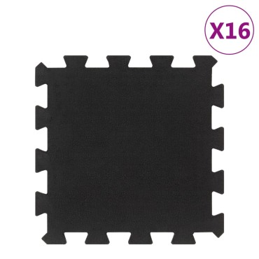 vidaXL Δάπεδο Προστασίας Παζλ 16 τεμ. Μαύρο 16χιλ. 30x30 εκ. Καουτσουκ