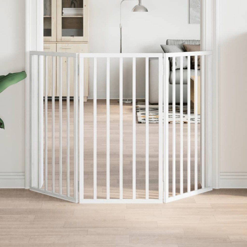 vidaXL Πόρτα Σκύλου Πτυσσόμενη 3 Πάνελ Λευκή 150 εκ. από Ξύλο Λεύκας