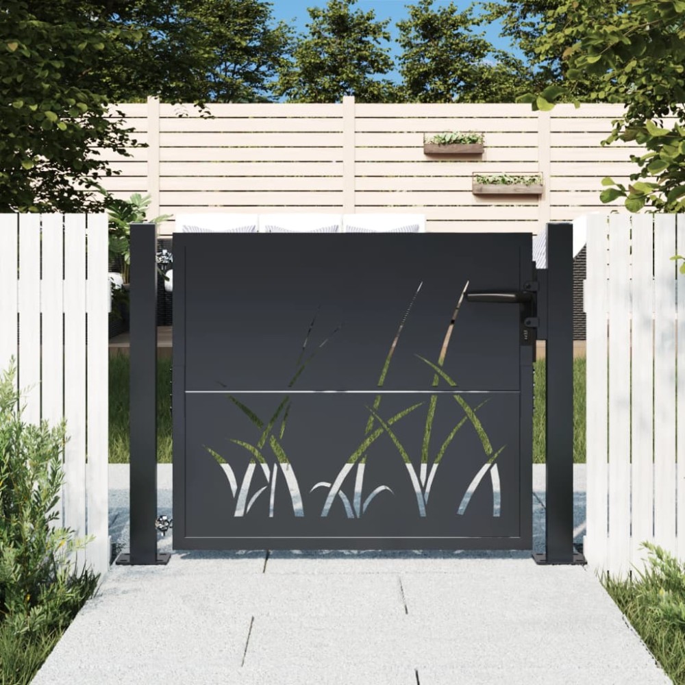 vidaXL Πόρτα Κήπου Ανθρακί 100x75 εκ. Σχέδιο Χαλυβδόφυλλου από Ατσάλι