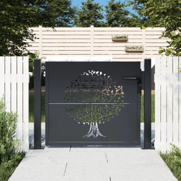 vidaXL Πόρτα Κήπου Ανθρακί 100x100 εκ. Σχέδιο Δέντρου από Ατσάλι