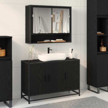 vidaXL Ντουλάπι Μπάνιου Μαύρη Οξυά 90x33x60cm Επεξεργασμένο Ξύλο