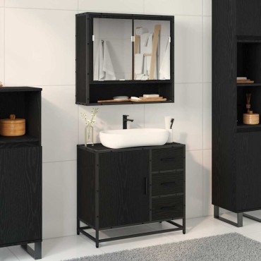 vidaXL Ντουλάπι Μπάνιου Μαύρη Οξυά 65x33x60cm Επεξεργασμένο Ξύλο