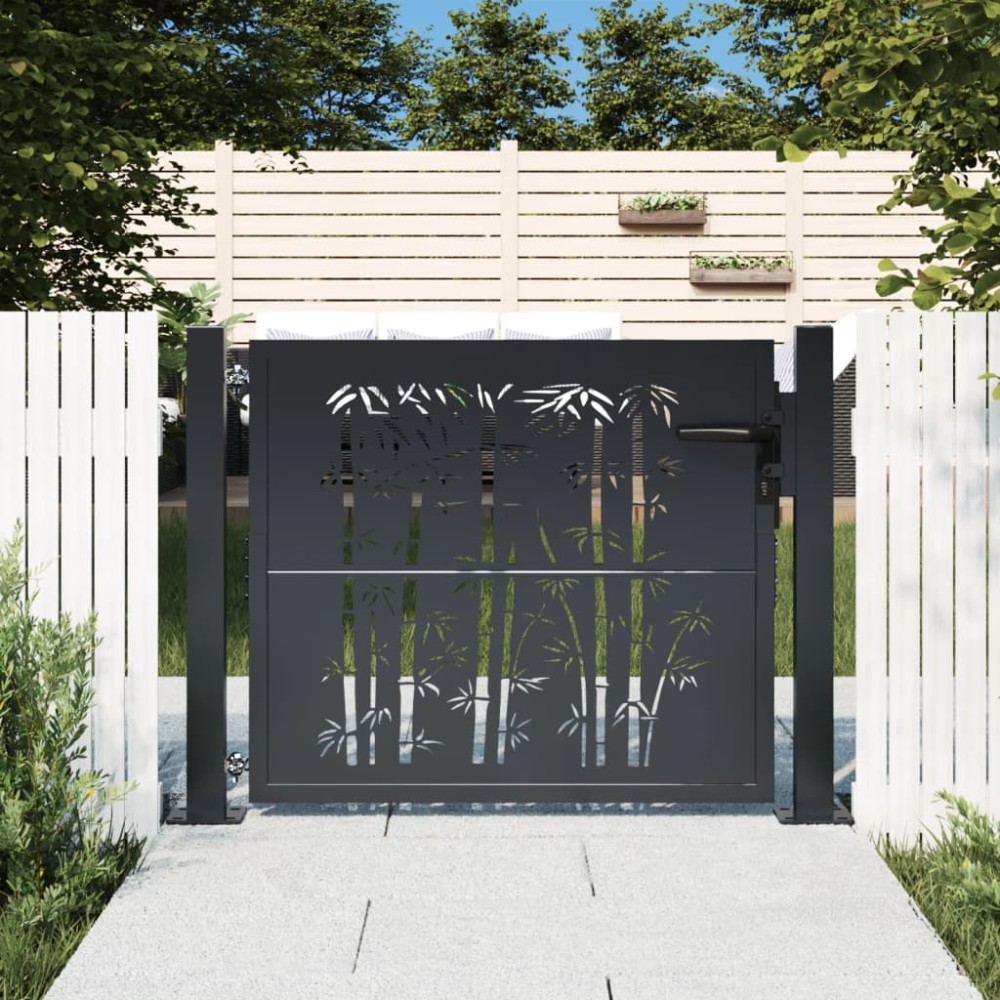 vidaXL Πόρτα Κήπου Ανθρακί 100x100 εκ. Σχέδιο Ατσάλινου Μπαμπού
