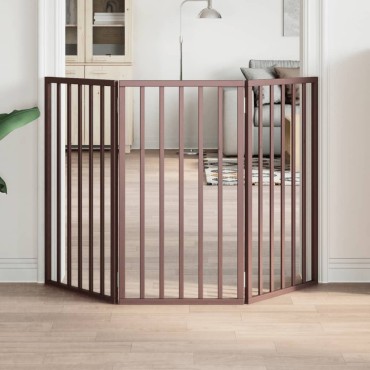 vidaXL Διαχωριστικό Σκύλων Πτυσσόμενο 3 Πάνελ Καφέ 150 εκ. Ξύλο Λεύκας