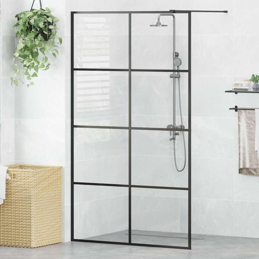 vidaXL Διαχωριστικό Ντουζιέρας Μαύρο 115 x 195 εκ. Διαφανές Γυαλί ESG