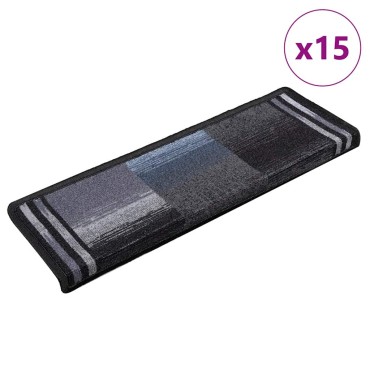 vidaXL Πατάκια Σκάλας Αυτοκόλλητα 15 τεμ. Μαύρα / Γκρι 65x21x4 εκ.