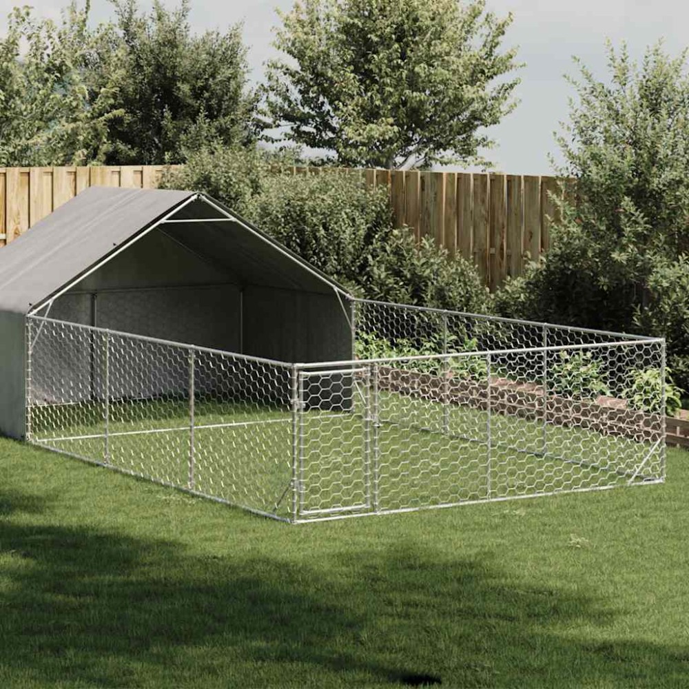 vidaXL Κλουβί Σκύλου Εξωτερ. Χώρου με τρεχάλα 7x3x1,9μ. Γαλβαν. Ατσάλι