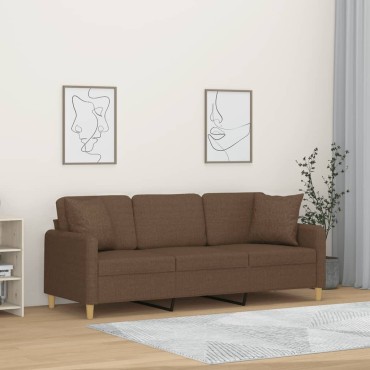 vidaXL Καναπές Τριθέσιος Καφέ Υφασμάτινος με Μαξιλάρια 198x77x80cm 1 τεμ.