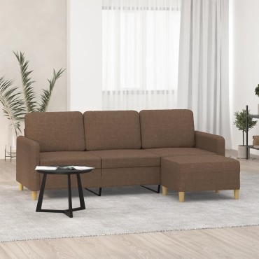 vidaXL Καναπές Τριθέσιος Καφέ από Υφασμάτινος με Υποπόδιο 198x77x80cm 1 τεμ.