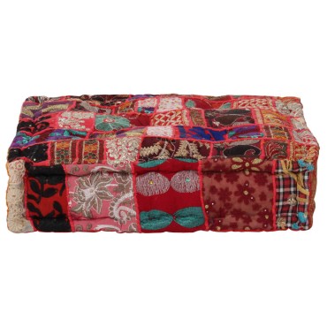vidaXL Πουφ Patchwork Τετράγωνο Χειροπ. Κόκκινο 50x50x12cm Βαμβάκι 1 τεμ.