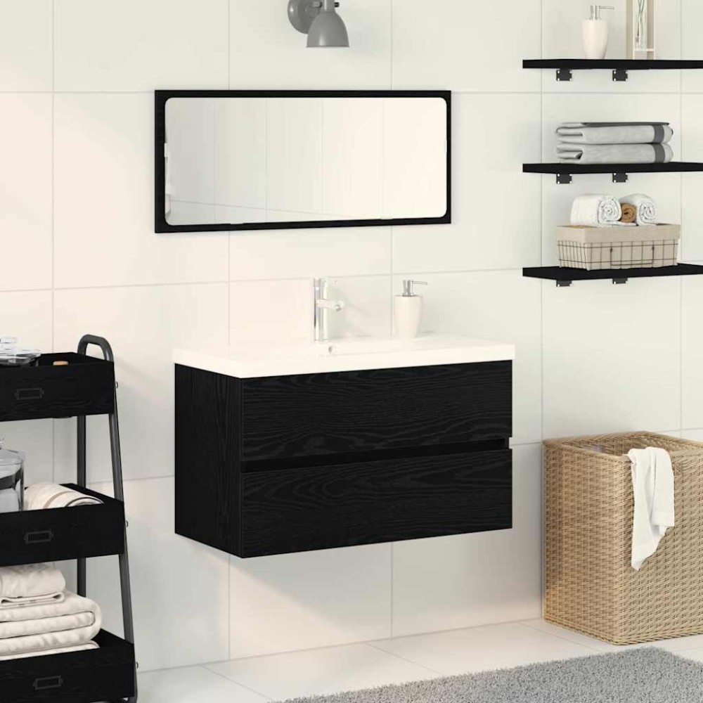 vidaXL Ντουλάπα Νιπτήρα Mπάνιου Μαύρη Οξυά 80x39x62cm 1 τεμ.